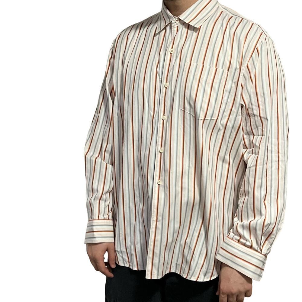 Tommy Bahama XXL striped cotton button down shirt orange gray white casual - Picture 4 of 10